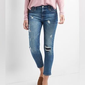 GAP Women’s size 27 Mid Rise Best Girlfriend Destructed Repair Stretch Jeans